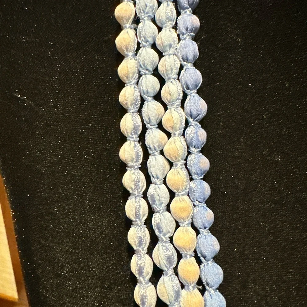 Chic Blue and Cream Silk Beaded Necklace